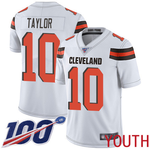 Cleveland Browns Taywan Taylor Youth White Limited Jersey #10 NFL Football Road 100th Season Vapor Untouchable->youth nfl jersey->Youth Jersey